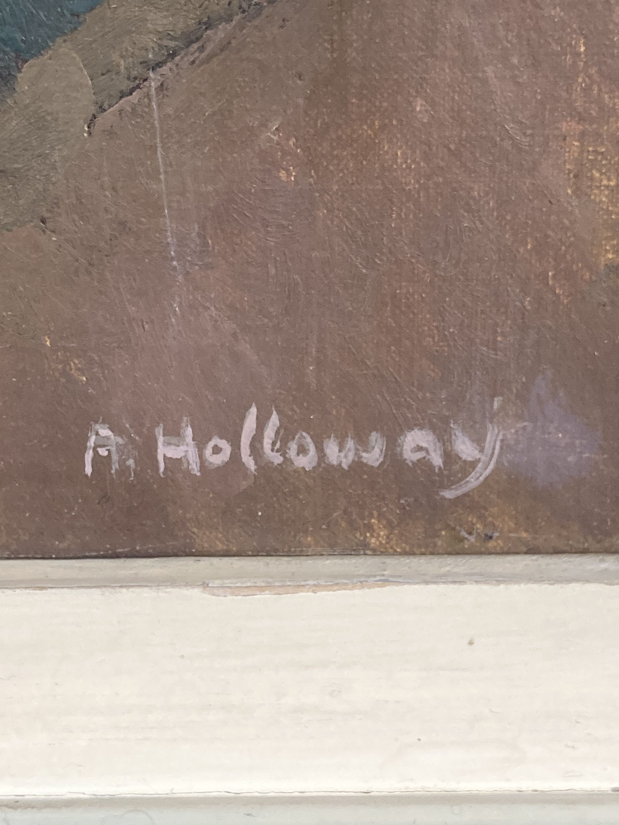 Anne Marie Holloway, oil on board, Ron, signed, 1993 RA Summer Exhibition label verso, 43 x 20cm